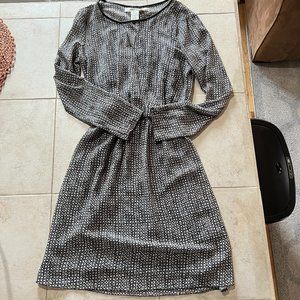 Long Sleeve Black-and-White Lined Dress with Leather Accents Womens Size S